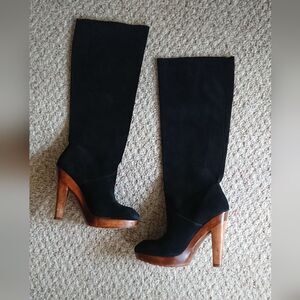 Kors Michael Kors Daria Tall Boot black suede wooden heel size 7.5